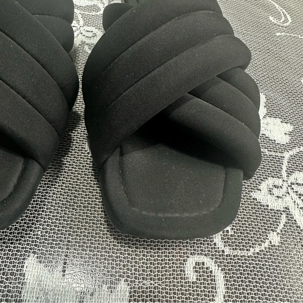 Zara Quilted Black Slides Sz 37 - Picture 5 of 7